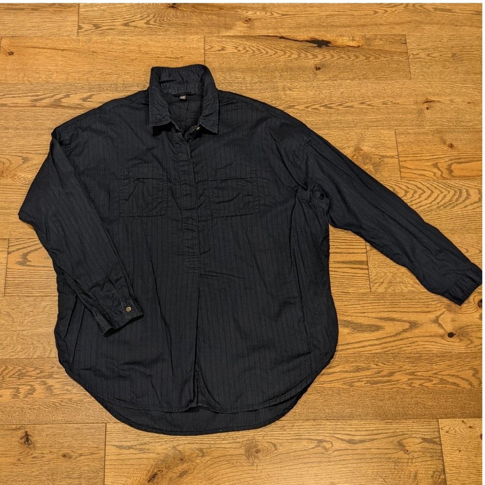 Lands' End Navy Blue Popover Shirt Petite Large